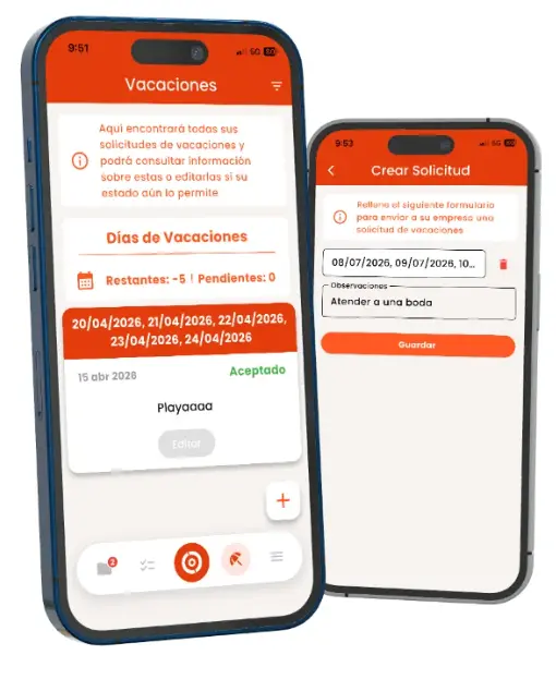 Trabajador solicitando vacaciones desde la app de OVE
