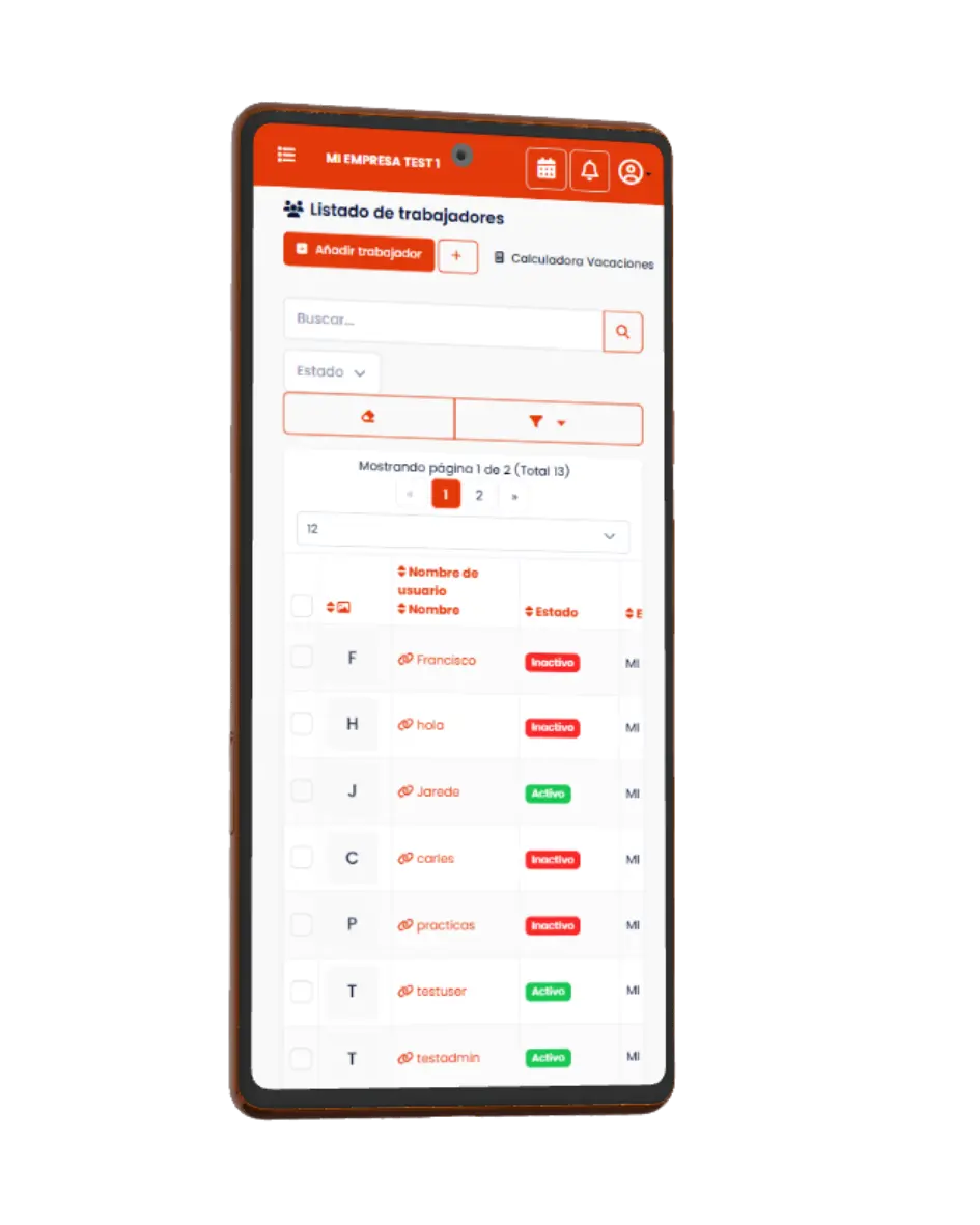 Listado de trabajadores en la app de OVE